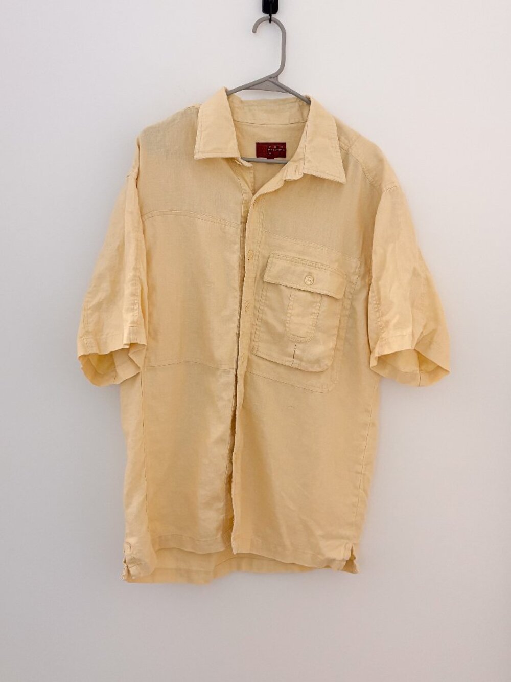 Prestige Vintage Linen Butter Yellow Short Sleeve Button Front Shirt Men's L